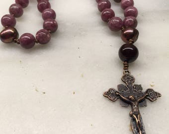 Lepidolite and Pearls Anglican Rosary Protestant Prayer Beads Episcopal Prayer Beads Pearl Rosary Christian Meditation Tool