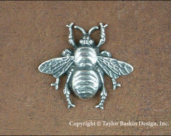 Antiqued Sterling Silver Plated Bumble Bees (item 7004-large AS) - 2 Pieces