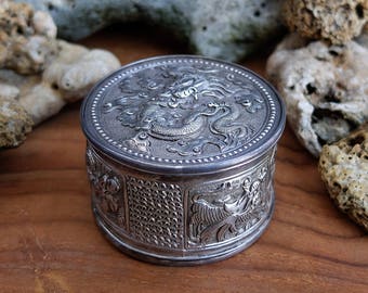 Antique Vintage Sterling Silver Repousse Box