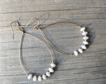 Gold-filled white jade C drop earrings