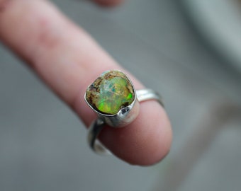 Raw Ethiopian Opal Ring, 925 Sterling Silver Opal Ring, Size 7.5, Fire Opal, Natural Opal Ring, October Birthstone, Gift for her
