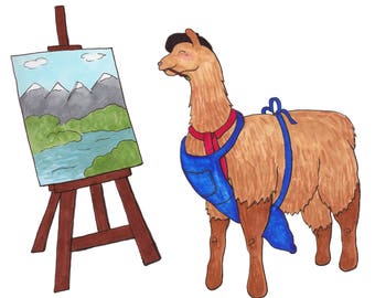 Llama Art - Llama Illustration - Llama Wall Art - Artist Llama - Kids Wall Art - Artist Gift - Quirky Art Print