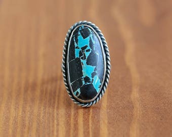 Blue Moon Turquoise Ring, Sterling Silver Ring - Size US 7
