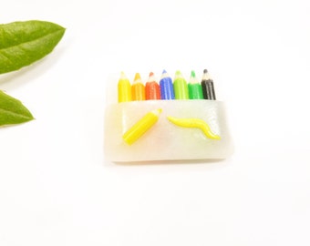 Gift teacher, crayons, pencils fimo clutch brooch pin vest