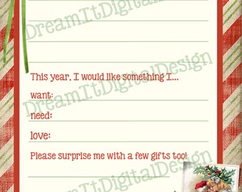 Dear Santa Letter-Something I Want, Need, Love for Christmas