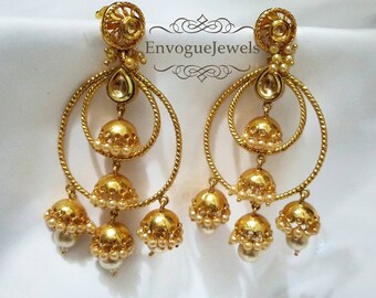 Indian earrings, Hoops, South Indian jewelry, Kundan jhumka, Pakistani jewelry, Multiple jhumkis, Bali earrings, Bollywood jewelry, Boho.