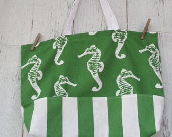 Seahorse Beach Bag Large Tote Beach Tote Seahorse Beach Bag Pool Bag