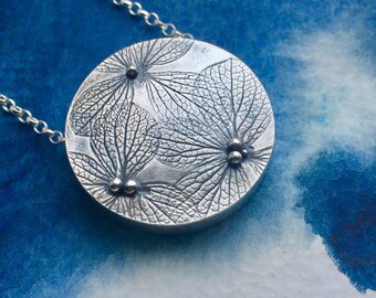 Hydrangea petal silver necklace