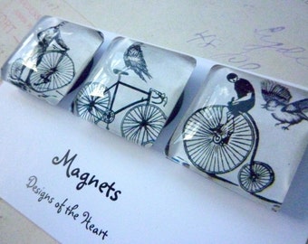 Square Glass Magnet set - Bicycle collection, Black and White