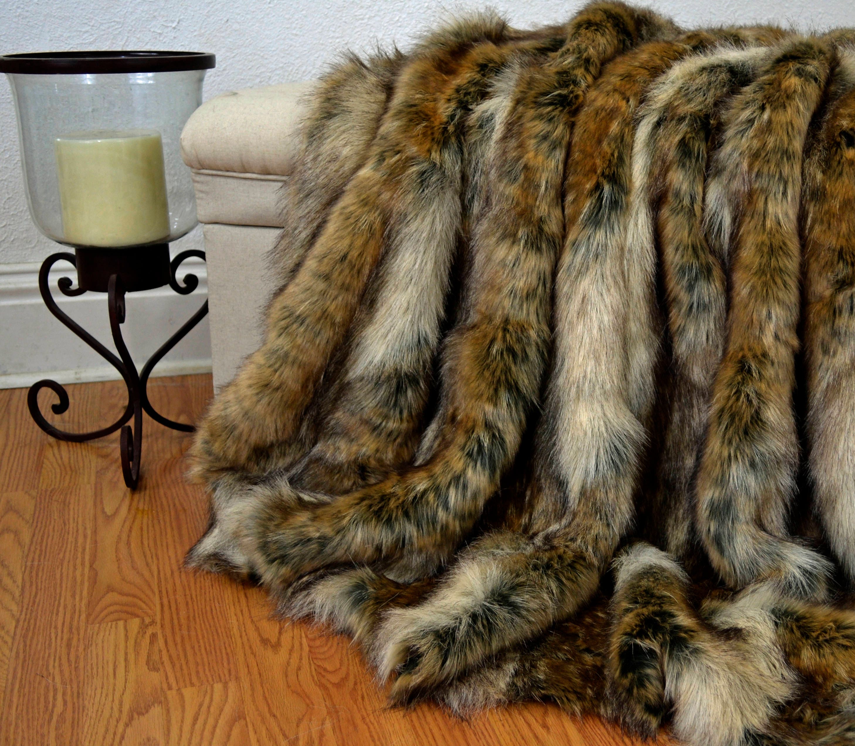 Wolf Skin Blanket Fur Accents Russian Wolf Throw Blanket Faux Fur