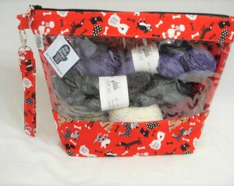 Paw Prints - mixed dog breeds, Knitting Project Bag, Zippered Project Bag, Knitting Wedge Bag, Yarn Tote Bag, Yarn Bag, Knitting bag,