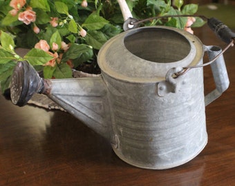 Vintage Galvanized Watering Can, Ribbed Galvanized Watering Can