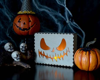 Halloween Wooden Lamp, Jack O Lantern, Laser Cut Lamp, Halloween Decor, Laser Cut Pumpkin, Laser Engrave, Pumpkin, Halloween Decorations