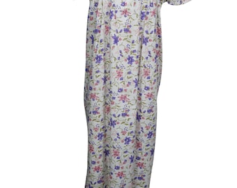 Bohemian Long Caftan Purple Floral Print Round Neck Sleepwear Nightdress Holiday Nightgown XL