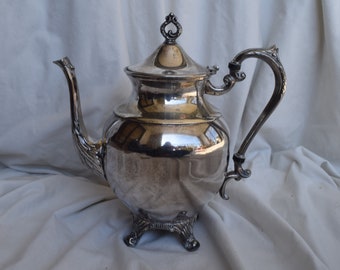 Vintage Sheridan Silver Footed Teapot, Coffee Pot, Silver On Copper, Shabby Chic, Boho Chic, Home Decor, Decorative Objects, Silver Teapot