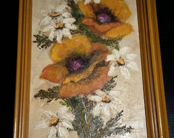 Vintage 1970's oil painting with unattached frame. Flowers on canvas