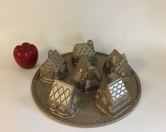 Nordicware Cozy Village Pan, Specialty Cake Pan, kitchenalia, Holiday Motif Bakeware, bakery supply, Heavy Metal Cake Pan