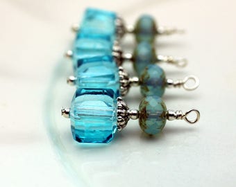 Aqua Blue Square Cube Crystal and Seafoam Blue Rondelle Earring Dangle, Pendant, Earrings, Jewelry Making