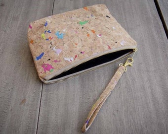 Cork : Small Cosmetic Bag, handmade from colorful recyceled cork