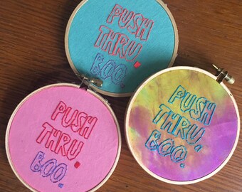 Push thru, boo - hand drawn and embroidered Leslie Jones inspired wall hanging