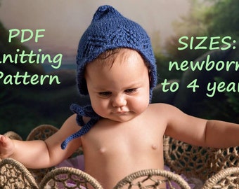 PDF KNITTING PATTERN baby bonnet pattern, knit pixie hat pattern, newborn bonnet pattern, baby bonnet pattern, photography prop, winter hat
