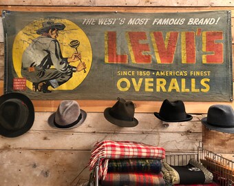 Rare 1930s Vintage Levi's Denim Blue Jean Advertising Banner 501XX Jeans 70 X 27 inches Prewar