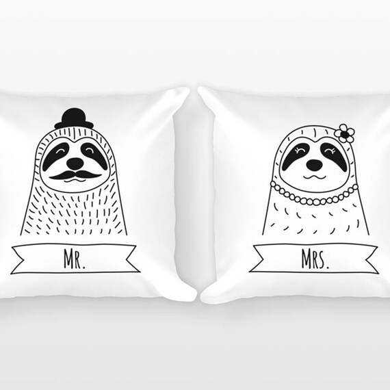 Mr and Mrs Pillows, Sloth Couple Pillows, Unique Wedding Gift for Couple Gift Set of 2 Throw Pillows, Anniversary Gift, Engagement Gift