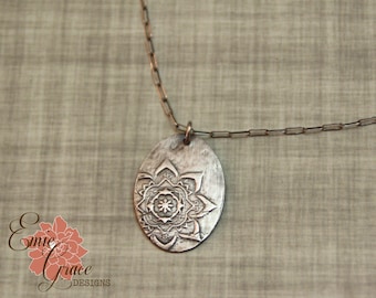 Moroccan Flower Necklace, Fine Silver and Sterling Silver, Precious Metal Clay, Medallion Floral Pendant