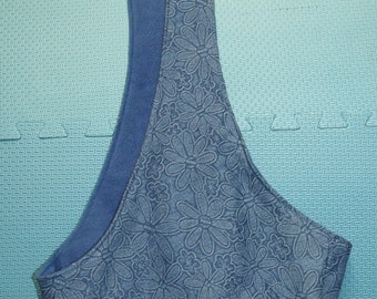 sling-blue denim with embossed flower design