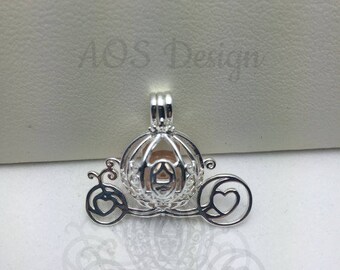 Cinderella Carriage Pearl Cage 925 Sterling Silver Princess Charm Necklace Pick A Pearl or Wish Pearl Epcot Holds Akoya Pearl