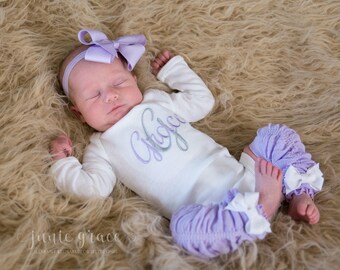 Newborn Girl Coming Home Outfit Baby Girl Clothes Newborn Girl Clothes Baby Girl Gift Monogrammed Baby Girl Outfit Baby Girl Leg Warmers
