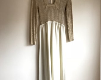 1970s Vintage Metallic Gold Disco Prom Evening Gown Women's Size Small