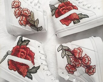 white high top vans with roses white high top vans with roses