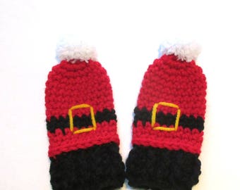 Thumbless baby Santa mittens. One size. Made to order. Christmas mittens for babys first Christmas. Stocking stuffer baby.