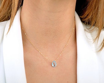 Blue Topaz necklace Pendant, December Birthstone, Natural Gemstone, Birthday Gift: 14K Rose Gold Filled Sterling Silver