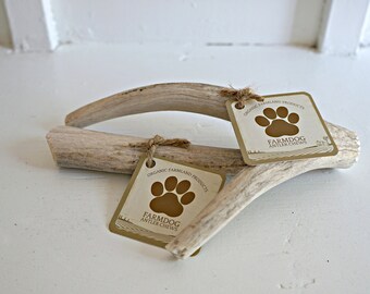 Antler Dog Chews. Bundle of Two. One Whole Large. One Whole Medium Antler Chew. Farm Dog. Healthy Bones. Natural Large Chews. Organic