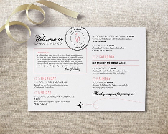 Destination Wedding Weekend Timeline Wedding Program Order