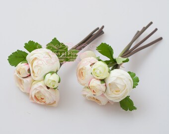 2 Bunch Light Pink Silk Ranunculus faux flowers for Wedding Bouquets, Home Decoration, Centerpiece, Permanent Botanical Arrangement