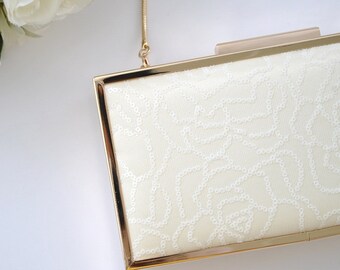 IVORY Sequin Rose clutch - Bridal clutch/Evening clutch