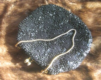 Vintage Black Beaded Clutch by LaRegale