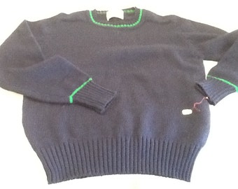 Vintage SOCIETY Women's Sweater Navy Blue with Green Long Sleeved