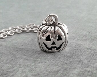 Jack O Lantern Necklace SMALL Pumpkin Necklace Jack-O-Lantern Jewelry Halloween Necklace Halloween Jewelry Halloween Gift Pumpkin Charm