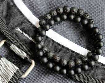 Personalized Mens Bracelet Set Black Onyx Lava Stone Bracelet Mens Gift Mens Beaded Bracelet Black Bracelet Essential Oil Diffuser Bracelet