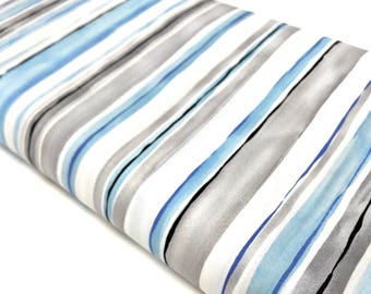 Blue Stripe Fabric By The Yard, Michael Miller Fabric Cory Stripe, Designer Cotton Boy Blue Stripe Fabric