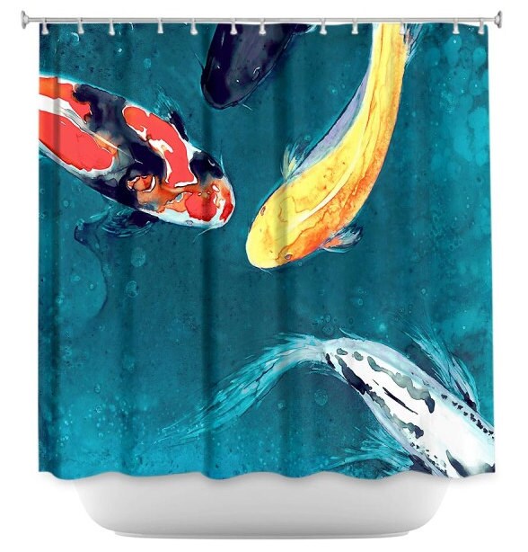 Shower Curtain Fine Art Koi Painting Artistic Bathroom Zoom