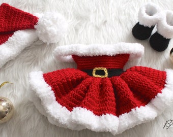 Christmas Baby Dress, Santa Hat, & Santa Boots Crochet Pattern Set - Size Newborn to 3 month - PATTERN ONLY - PDF File Instant Download