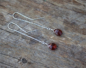 Sterling Silver Garnet Stone Teardrop Threaders