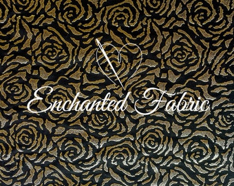 Black Jersey Stretch ITY Knit With Beautiful Gold Rose Design - 501