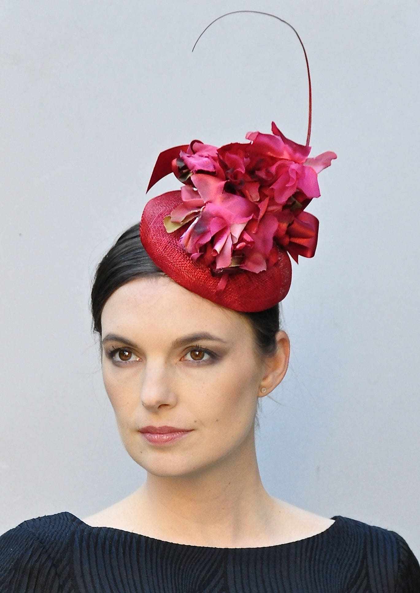 Kentucky Derby Fascinator Hat, Wedding Fascinator Headpiece, Red