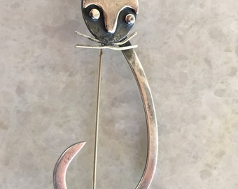 Delfina Vintage Taxco Mexico Sterling Silver Cat Brooch